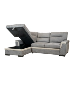 DIVANO LETTO ANGOLARE "ERIKA" IN TESSUTO GRIGIO CON PENISOLA A SINISTRA, 254X92/165X102 CM